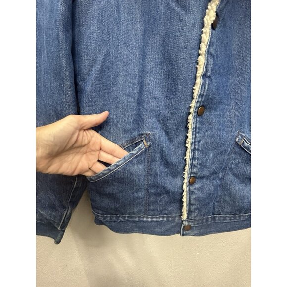 Vtg 70s Wrangler Wrange Coat Denim Jean Jacket Mens Small Sherpa Lined Rancher - Picture 7 of 8